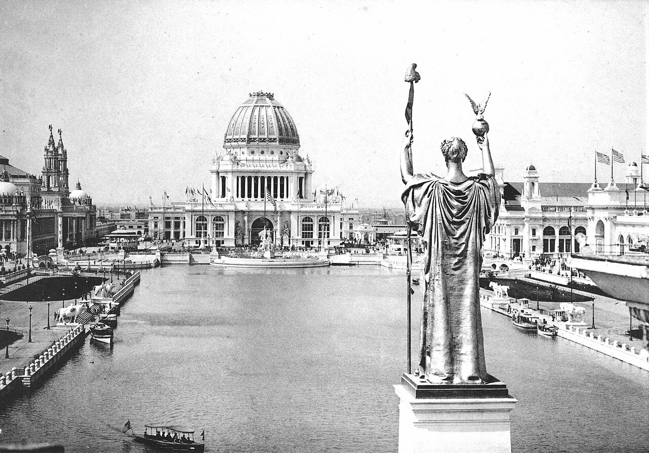 The Court of Honor at the 1893 World’s Fair in Chicago, with its domed hall and reflecting basin