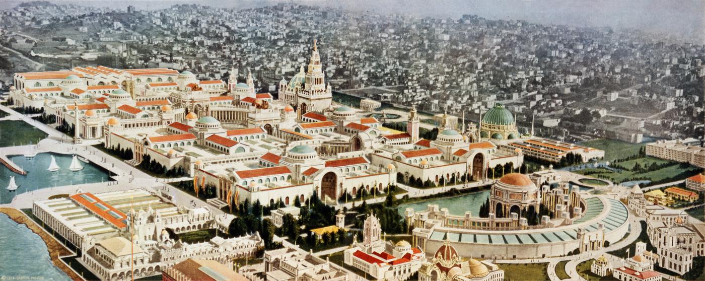 Aerial view of the 1915 Panama-Pacific International Exposition on the San Francisco waterfront